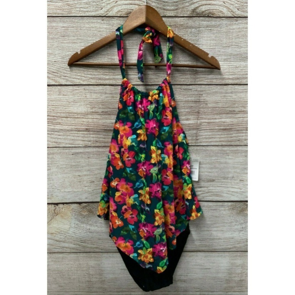 Island Pearls Swim Womens Size 10 Underwire Halter Tummy Control Fauxkini New